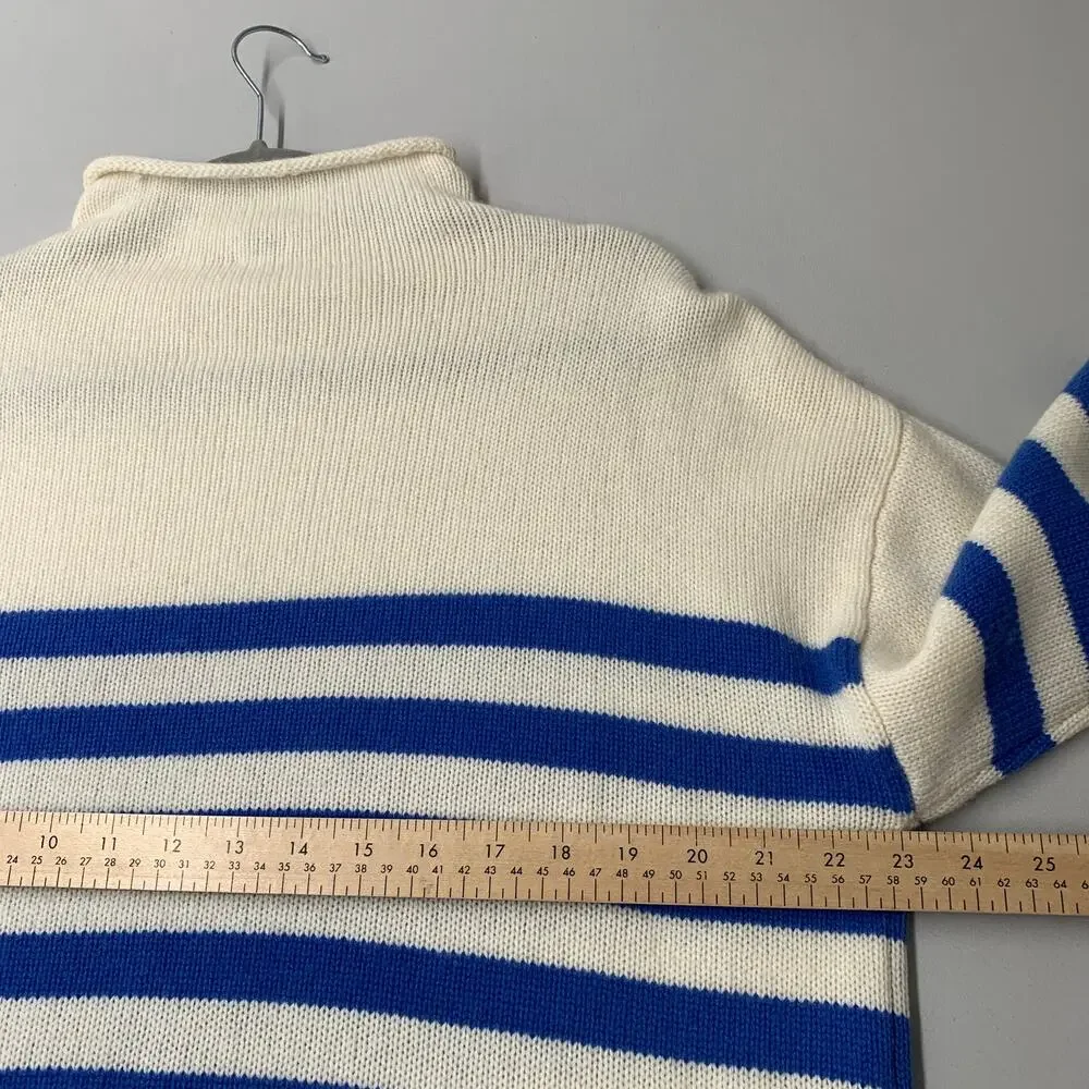 KULE Cream and Blue Striped Cashmere-blend Turtleneck Sweater. Sz L - Picture 10 of 16
